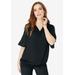 Plus Size Women's Y-Neck Georgette Top by Roaman's in Black (Size 44 W)