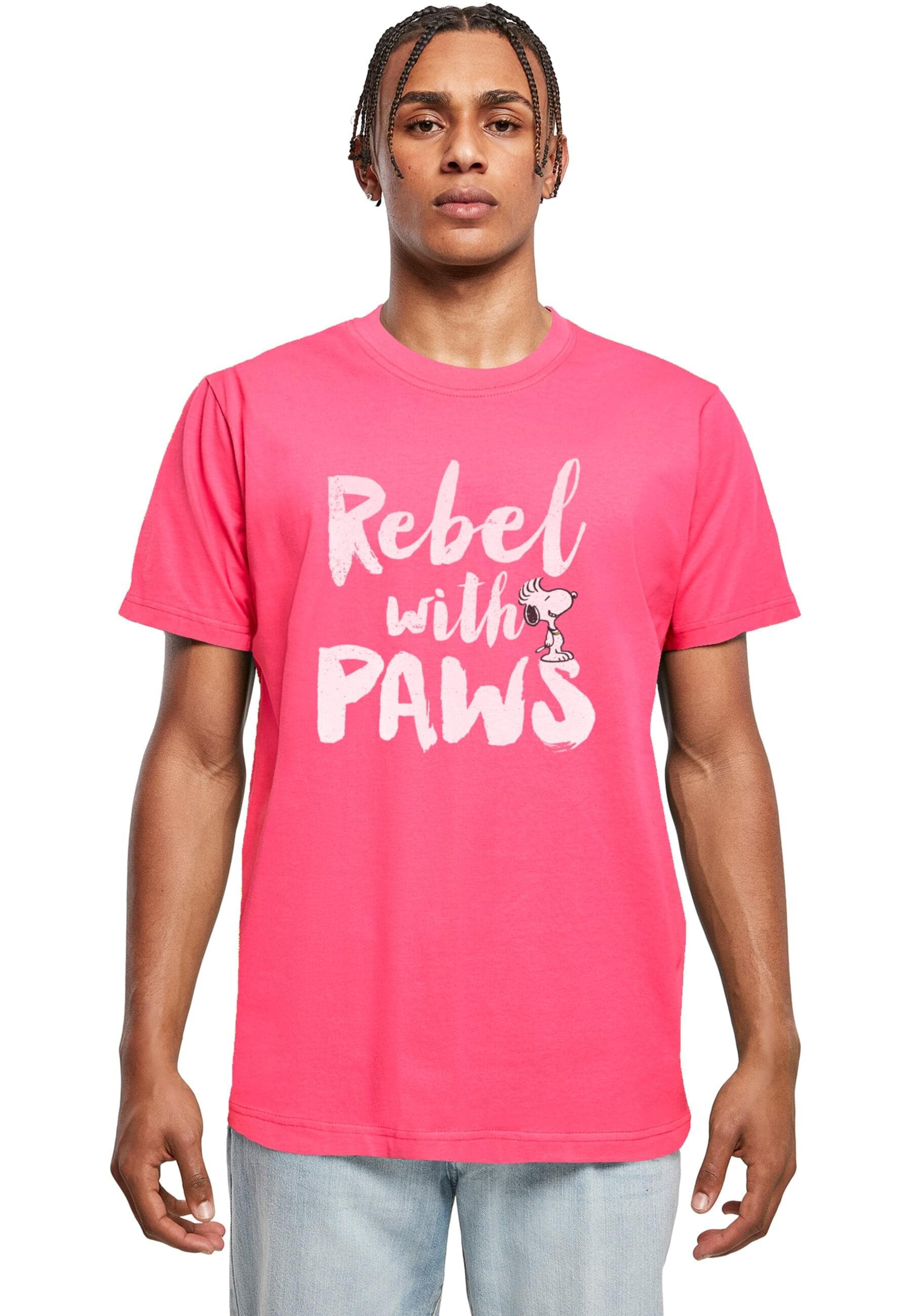 „T-Shirt MERCHCODE „“Herren Peanuts – Rebel with paws Round Neck““ Gr. M, pink (hibiskuspink) Herren Shirts T-Shirts“