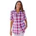 Plus Size Women's Short-Sleeve Button Down Seersucker Shirt by Woman Within in Raspberry Sorbet Camp Plaid (Size 3X)