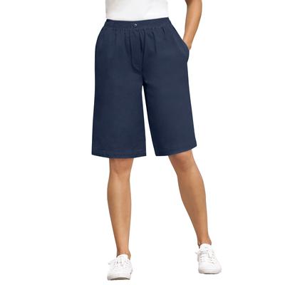 Plus Size Women's 7-Day Elastic-Waist Cotton Denim Short by Woman Within in Navy (Size 42 W)