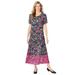 Plus Size Women's Short-Sleeve Crinkle Dress by Woman Within in Navy Garden Border (Size 2X)