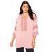 Plus Size Women's Embroidered Peasant Blouse by June+Vie in Soft Blush Boho Embroidered (Size 26/28)