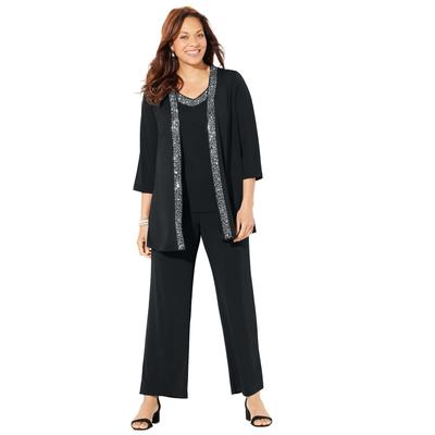 Plus Size Women's Beaded 3-Piece Cardigan Pant set by Catherines in Black (Size 20 WP)