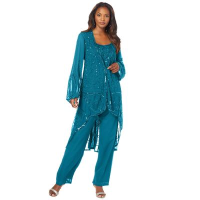 Plus Size Women's Beaded Pant Set by Roaman's in Deep Teal (Size 20 W)