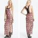 Free People Dresses | Free People Geometric Rose Print Crochet Lace Straps Boho Slit Maxi Dress | Color: Black/Pink | Size: L