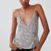 Zara Tops | Nets - Zara Collection Women’s Silver Strap Cami Sequin Wrap Belted Top Size Sm | Color: Silver | Size: S