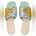 Gucci Shoes | Gucci Jolie Marmont Sequin Matelasse Gg Slide Flat Sandals Multicolor 35 | Color: Green/Silver | Size: 5