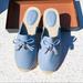 Coach Shoes | Nib Coach Leather Espadrille Slippers W/ Bow Blue 37 | Color: Blue/Tan | Size: 7