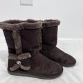 Michael Kors Shoes | Michael Kors Girls Faux Fur Brown Calf Boots Size 1 Logo Bow Winter Warm Casual | Color: Brown | Size: 1g