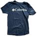 Columbia Shirts | Columbia Men's Short Sleeve Spellout Graphic T-Shirt Dark Blue Beige Size Medium | Color: Blue/Tan | Size: M