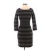 BCBGMAXAZRIA Casual Dress - Bodycon: Gray Stripes Dresses - Women's Size Small