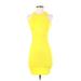 Bebe Casual Dress - Bodycon Crew Neck Sleeveless: Yellow Print Dresses - Women's Size X-Small