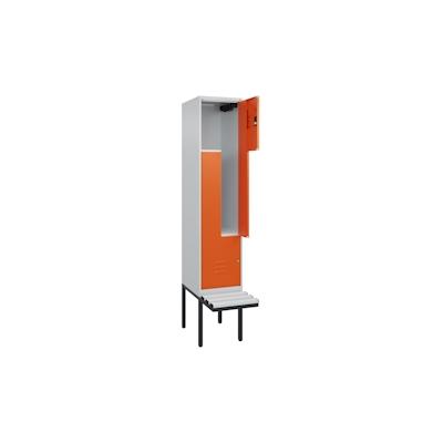 C+P Z-Spind Classic PLUS, Kunststoff schwebende Sitzbank, 2 Abteile, HxBxT 212x40x82cm, Zylinderschloss, Hellgrau/Reinorange von PROREGAL Image