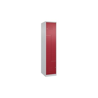 C+P Z-Spind Classic PLUS bodenstehend, 2 Abteile, HxBxT 185x40x50cm, Zylinderschloss, Hellgrau/Rubinrot von PROREGAL Image