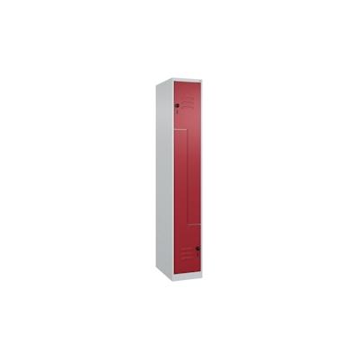 C+P Z-Spind Classic PLUS bodenstehend, 2 Abteile, HxBxT 185x30x50cm, Sicherheitsdrehriegel, Hellgrau/Rubinrot von PROREGAL Image