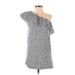Abercrombie & Fitch Casual Dress - Shift One Shoulder Short sleeves: Gray Print Dresses - Women's Size X-Small Petite