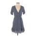 Lucky Brand Casual Dress - Wrap: Blue Acid Wash Print Dresses - Women's Size X-Small