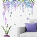 Autocollants Muraux en Rotin Violet Branches de Vigne Plante Verte Feuilles Fleur Papier Peint