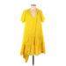 J.Crew Casual Dress - DropWaist Plunge Short sleeves: Yellow Print Dresses - Women's Size Medium