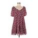 Rebecca Taylor Casual Dress - A-Line V-Neck Short sleeves: Burgundy Dresses - Women's Size X-Small