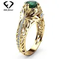 Hoyon Vintage Punk-Stil 14 Karat Gold Farbe Smaragd Ring für Frauen Original 925 Silber Farbe grün