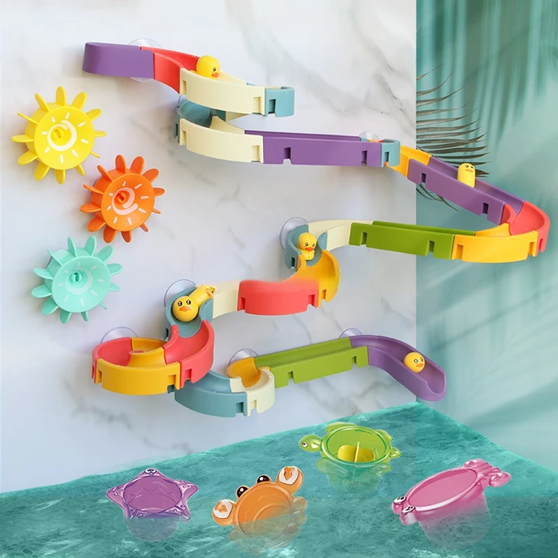 Baby Badezimmer Ente DIY Track Badewanne Kinder spielen Wasserspiele Werkzeug Bad Dusche Wand Saug Set Bad Spielzeug für Kinder Image