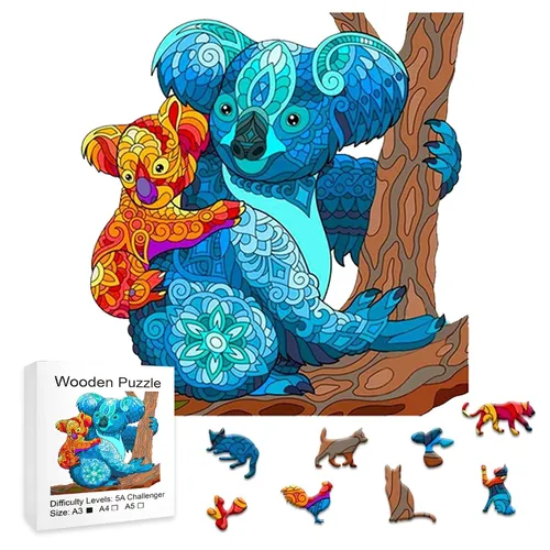 Holz puzzle für Erwachsene und Kinder Holz puzzle Koala A3 A4 A5 3D Holzhandwerk kreisförmiges