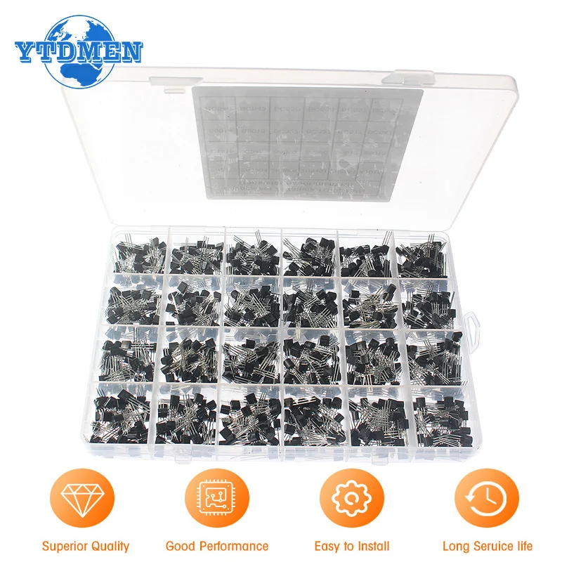50-900PCS Transistoren kit NPN PNP S8050 S8550 S9012 2N3904 2N3906 C1815 A1015 MJE13001 BC327 BC337 BC517 BC547 BC548 BC549 BC558 Image
