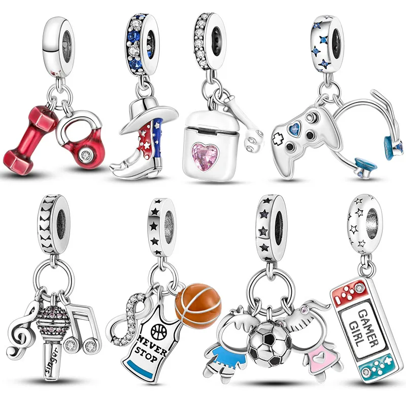 Sport Love Dangle Charm für Armband, Halskette, versilbert, Skate-Schuhe, Fußball-Perlen-Anhänger, origineller Schmuck Image