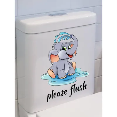 Aufkleber für Toilettensitze, Cartoon-Elefant, niedlicher kreativer Badezimmer-Toilettenaufkleber, dekorativer Wandaufkleber, wasserfester Aufkleber Image