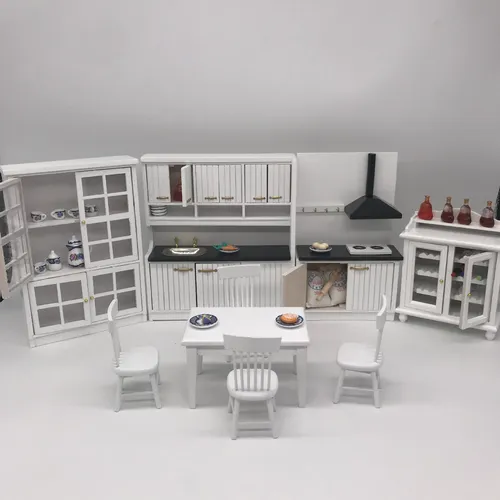 1:12 bjd Puppenhaus Mini Küche weiße Möbel Puppenhaus Zubehör Küche Dekoration Tisch und Stuhl