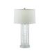 Jin 28 Inch Table Lamp, Gray Drum Fabric Shade, Modern Round Base, Silver