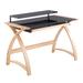 Bentley Mid-Century Modern Office Desk in Natural Wood and Black Glass