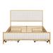 Metal Slat Support Bed Frame, Platform Bed Frame Storage Bed w/ 4 Pull-out Drawers, Stripe Upholstered Headboard Footboard