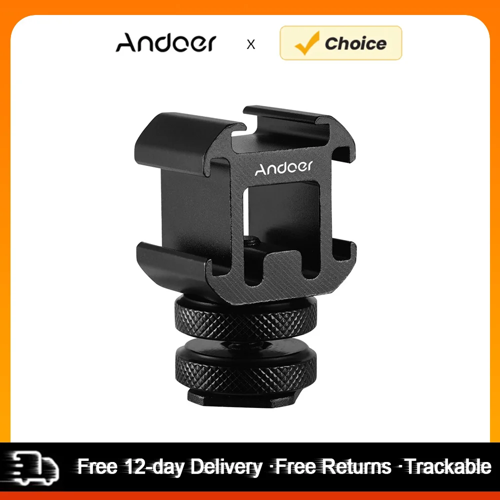 Andoer 3-Kaltschuh-Montageadapter, On-Camera-Montageadapter für DSLR-Kamera, für LED-Videoleuchte, Mikrofon, Monitor, Kaltschuh-Montageadapter