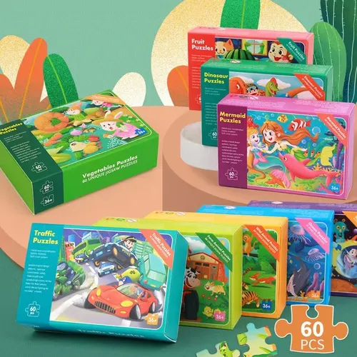 60 Stück Puzzle Cartoon Tier Obst Puzzles für Kinder Baby pädagogische Lernspiel zeug Kinder