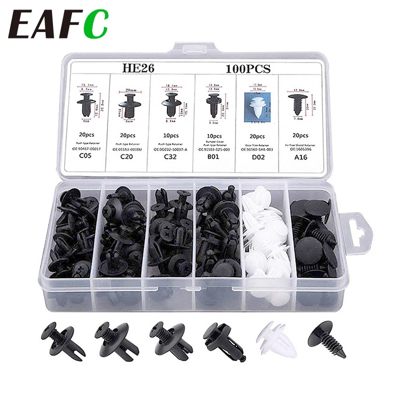 Eafc 100pcs Auto Befestigungs clip 6 Größe gemischte Karosserie Push Retainer Pin Niet Stoßstange Tür verkleidung Halter Auto Befestigungs satz Image