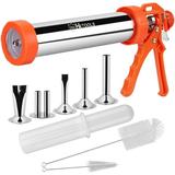 Extra Large 2.5 Pound Jerky Gun Kits Jerky Maker Gun Beef Jerky Gun Stainless Steel Sausage Stuffer Jerky Making Gun with 5 Stainless Nozzles 2 Cleaning Brushes 1 Stomper Orange