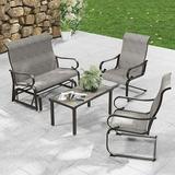 Grand Patio Outdoor 4-Piece Steel Sling Mesh Glider Funiture Set Patio Conversation Set(Loveseat Bistro Table 2 Spring Lounge Chairs) for Garden Porch Willow Gray&Brown