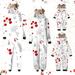 WREESH Christmas Family Pajamas for Men Fruit Leaves Printed Jumpsuits Deer Horn Hooded Onesie Family Parent-Child Pajamas Set Lightweight Long Sleeved Zipper Romper Loungewear White