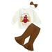 Gwiyeopda Infant Baby Toddler Girls Thanksgiving Outfit Long Sleeve Turkey Shirt Cute Flared Pants Clothes Set