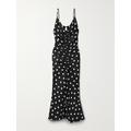 Carolina Herrera - Ruched Polka-dot Satin-jersey Midi Dress - Black