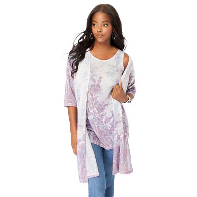 Plus Size Women's Printed Duster Cardigan & Tank Set by Roaman's in Warm Paisley Print (Size 34/36)