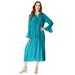 Plus Size Women's Ruffle Pintuck Crinkle Dress by Roaman's in Deep Turquoise (Size 14 W)