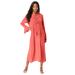 Plus Size Women's Ruffle Pintuck Crinkle Dress by Roaman's in Sunset Coral (Size 20 W)