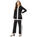 Plus Size Women's Side-Stripe French Terry Pull-On Pant Set by Roaman's in Black White (Size 42/44)