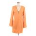 MNG Casual Dress - Mini V Neck Long sleeves: Orange Solid Dresses - New - Women's Size 6