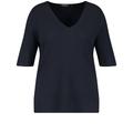 Samoon PULLOVER 1/2 ARM Damen navy, Gr. 48, Viskose, Rib knit jumper with mid length sleeves, Figure hugging fit