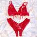 Victoria's Secret Intimates & Sleepwear | 2 Pc Lingerie Sexy Little Things Set Small Crochless Panty + Medium Lace Tie Top | Color: Red/Silver | Size: M
