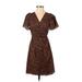 Madewell Casual Dress - Mini V Neck Short sleeves: Brown Leopard Print Dresses - Women's Size X-Small